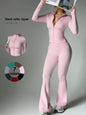 2 Piece Set Women'S Activewear Set, Full Zipper Stand Collar Long Sleeve Jacket with Thumbholes, High‑Waisted Flared Pants, Versatile New Sportswear for Yoga, Gym, Running and Daily Casual Wear