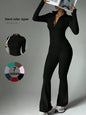 2 Piece Set Women'S Activewear Set, Full Zipper Stand Collar Long Sleeve Jacket with Thumbholes, High‑Waisted Flared Pants, Versatile New Sportswear for Yoga, Gym, Running and Daily Casual Wear