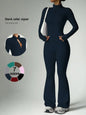 2 Piece Set Women'S Activewear Set, Full Zipper Stand Collar Long Sleeve Jacket with Thumbholes, High‑Waisted Flared Pants, Versatile New Sportswear for Yoga, Gym, Running and Daily Casual Wear
